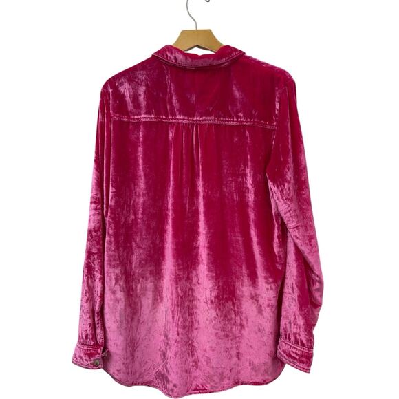 Anthropologie Pilcro Velvet Button Down Shirt in Hot Pink Size 12 - Picture 2 of 7